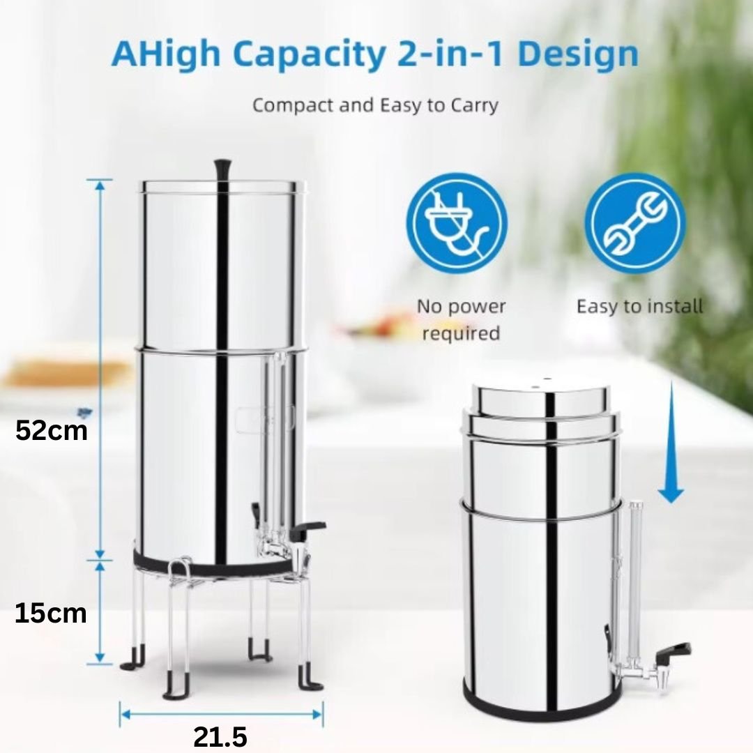 9L Gravity Water Filter Kit - 2 X Carbon Water Filters + Stand - GroundedKiwi.nzwater filter water filterberkeydrinkingfilter