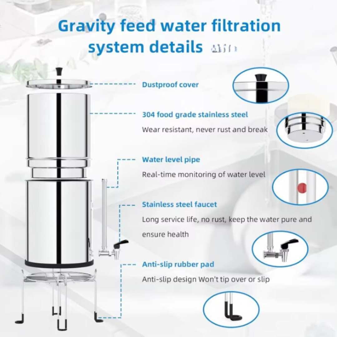 9L Gravity Water Filter Kit - 2 X Carbon Water Filters + Stand - GroundedKiwi.nzwater filter water filterberkeydrinkingfilter