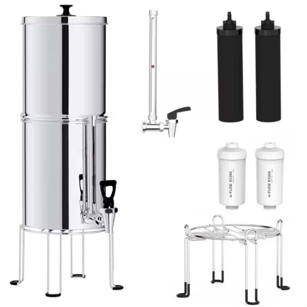 9L Gravity Water Filter Kit - 2 X Carbon Water Filters + Stand - GroundedKiwi.nzwater filter water filterberkeydrinkingfilter