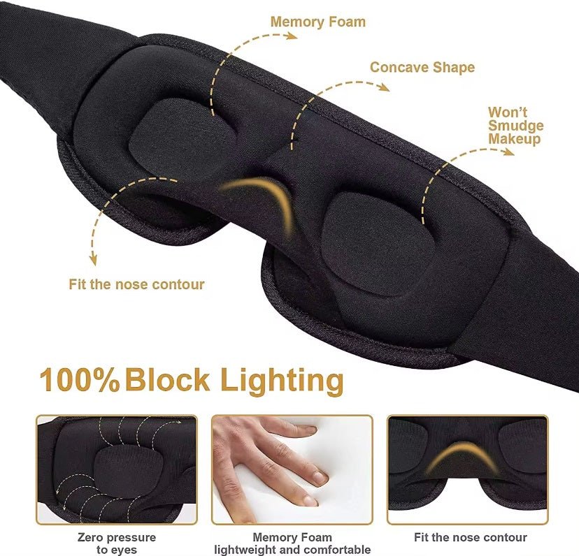 Blackout eye mask - Sleep mask - Full light block out + Memory foam Ear plugs - GroundedKiwi.nz airplaneblackoutblock