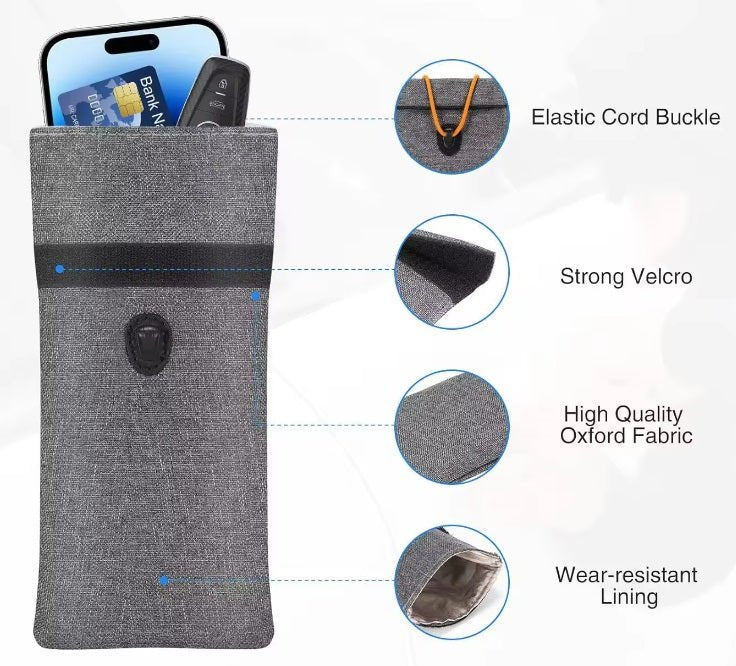 Faraday Phone pouch - Black or Grey - RFID GPS FOB Signal Blocking - GroundedKiwi.nz bagblockingclutch