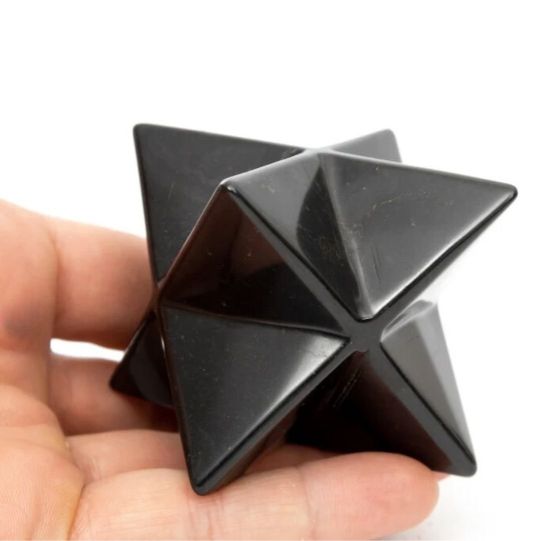 Shungite Merkaba Star - Polished Shungite Stone Star 40mm - GroundedKiwi.nz emfhouseshungite