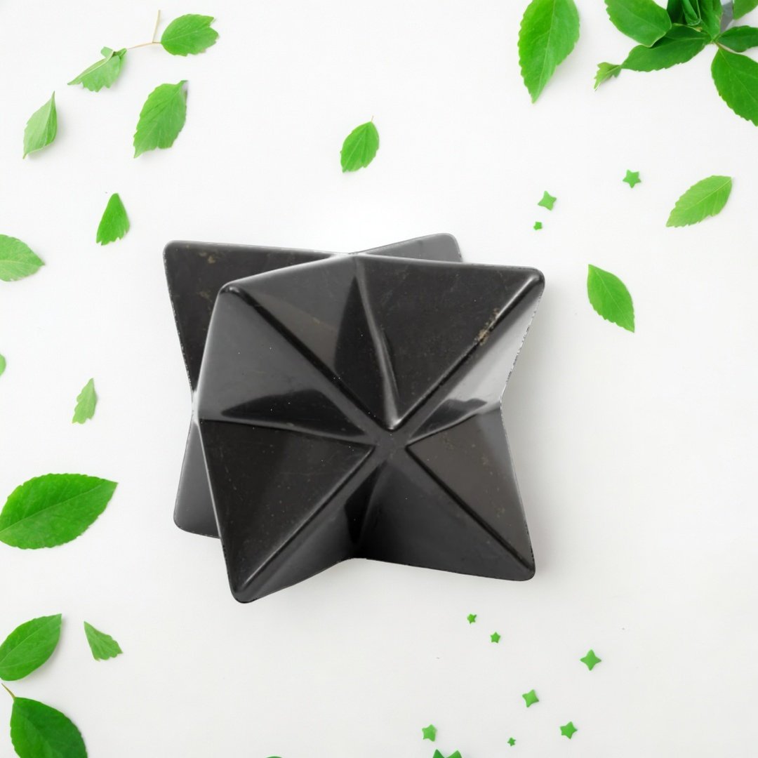 Shungite Merkaba Star - Polished Shungite Stone Star 40mm - GroundedKiwi.nz emfhouseshungite